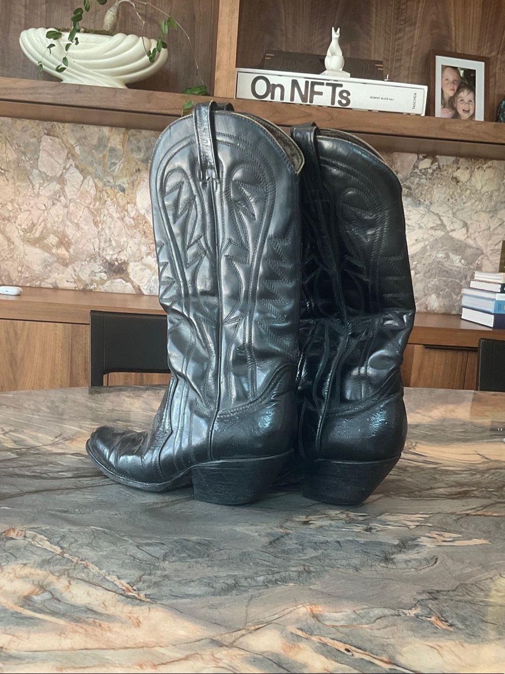 Classic Black Leather Cowboy Boots - Women